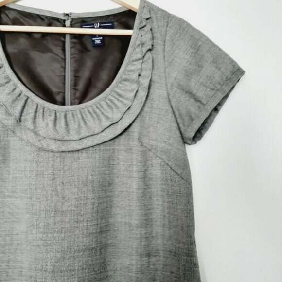 GAP Wool Blend A-Line Bib Collar Mini Dress Neutral Gray Sz 2 - Picture 3 of 13